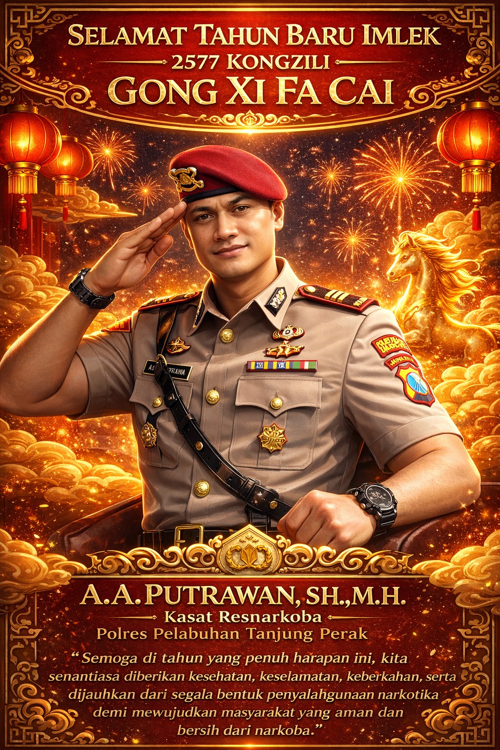 Ucapan Imlek 2577 dari Kasat Resnarkoba Polres Pelabuhan Tanjung Perak, Ajak Masyarakat Bersama Perangi Narkoba